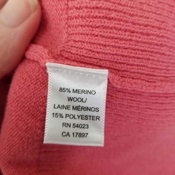Banana Republic Fine Italian Merino Wool Coral Pink V Neck Sweater Sz L Stretch - Picture 6 of 9